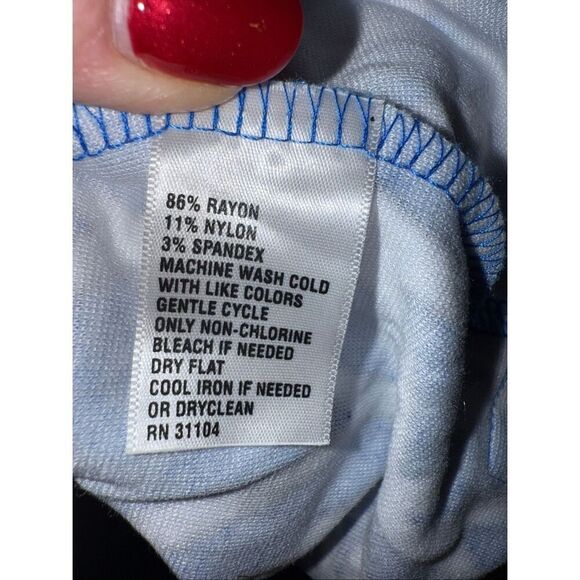 Crown & Ivy Size S Wide Sleeve V-Neck Mini Tunic Dress Blue White Geo Print - Picture 9 of 9